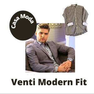💼Like New Mens Button Down Casa Moda Venti Modern Fit Black and White Checked